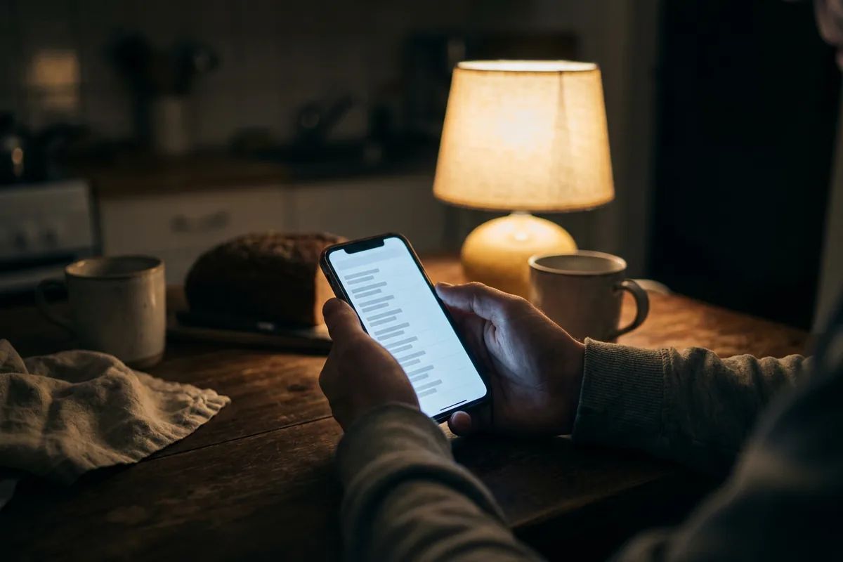 Hands holding a phone at night to find someone in jail on a county roster